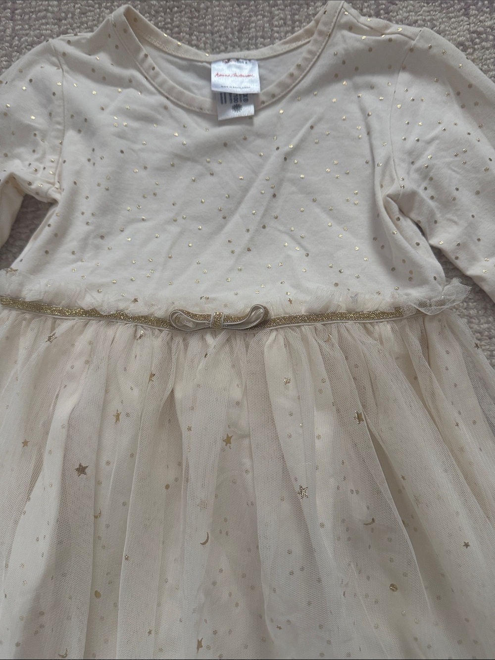 Hanna Andersson Cream Long-Sleeve Sparkle Stars and Moons Tulle Dress. - Picture 4 of 4